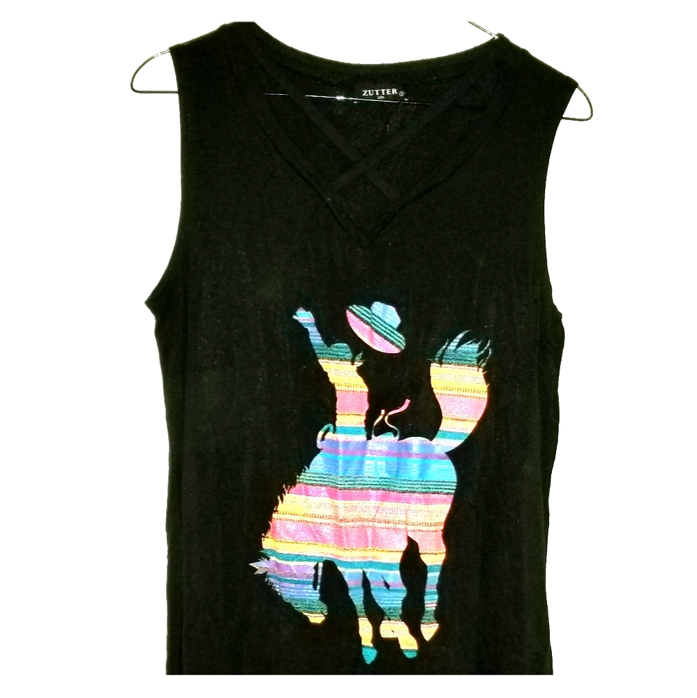 Serape bucking horse cowboy tank